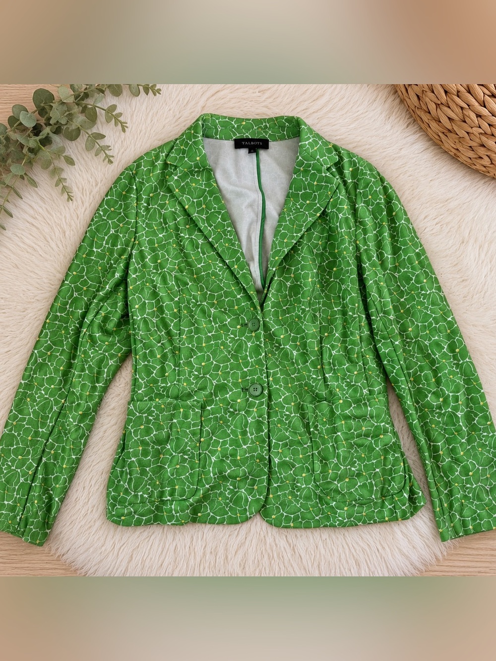 Talbots Green Floral-Print Women's Blazer Jacket